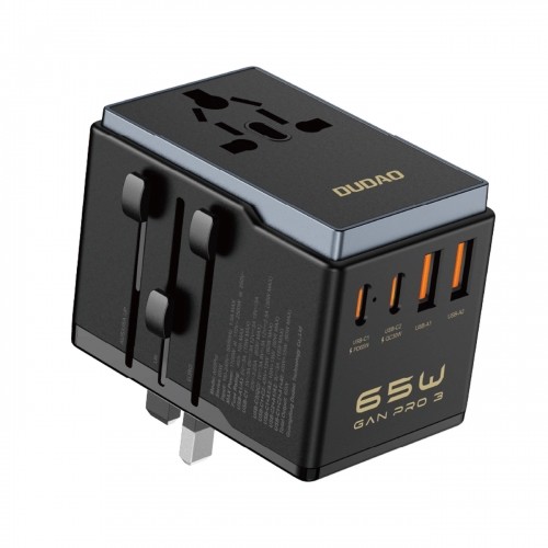 Dudao A65Pro 65W EU | US | JP | AUS | UK travel adapter 2x USB-C 2x USB-A - black image 1