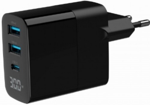 Lādētājs Gembird 3-port 30W GaN USB Fast Charger LCD Black image 1