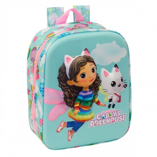 School Bag Gabby's Dollhouse Pink Sky blue 22 x 27 x 10 cm 3D image 1