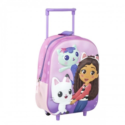 School Rucksack with Wheels Gabby's Dollhouse Pink 25 x 31 x 10 cm image 1