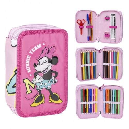 Triple Pencil Case Minnie Mouse Fuchsia 12,5 x 6,5 x 19,5 cm image 1