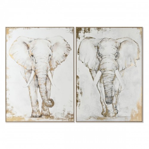 Картина Home ESPRIT Белый Бежевый Серый Позолоченный Слон Колониальный 100 x 4 x 140 cm (2 штук) image 1