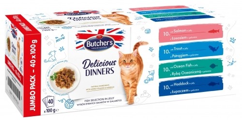 BUTCHER'S Delicious Dinners Jumbo Pack Mix Fish selection in jelly - wet cat food - 40 x 100g image 1