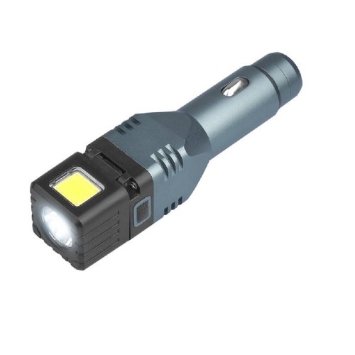 OEM 4in1 ALU 1-LED 250lm + COB 300lm car flashlight, 1500mAh battery, 2.1A USB charger, glass hammer, magnet, with hinge image 1