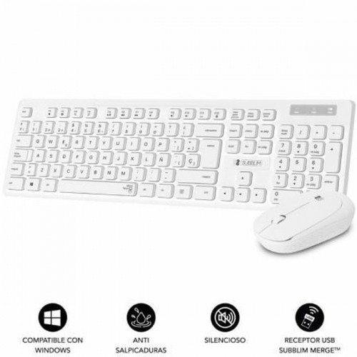 Keyboard and Wireless Mouse Subblim SUBKBC-CSSW11 White Spanish Qwerty image 1