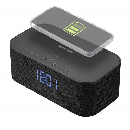 BRESSER Bluetooth speaker with alarm clock and wireless charging function image 1