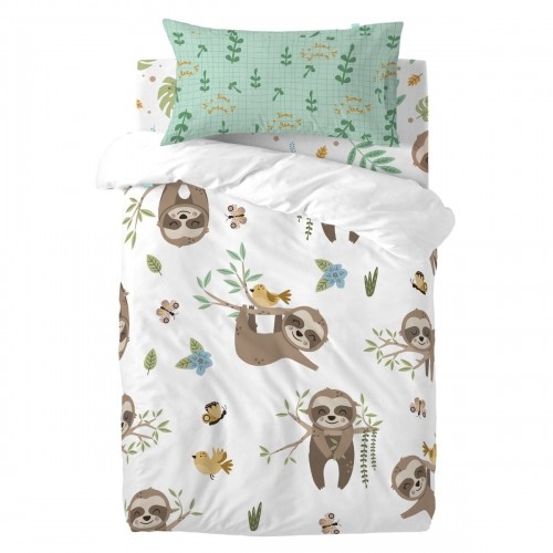 Duvet cover set HappyFriday Moshi Moshi Happy Sloth Multicolour Baby Crib 2 Pieces image 1