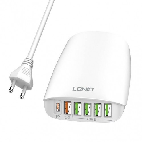 Wall charger LDNIO A6573C EU 5USB, USB-C 65W  + Power cord image 1