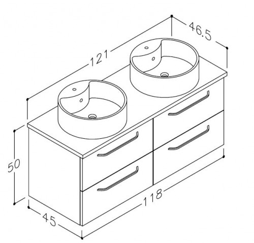 Raguvos Baldai LUNA 121 CM glossy white/grey oak 1831381110 Basin unit with 2 washbasins RONDO image 2