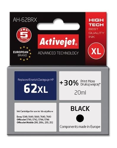 Activejet AH-62BRX black ink for Hewlett Packard 62XL C2P05AE refurbished image 2