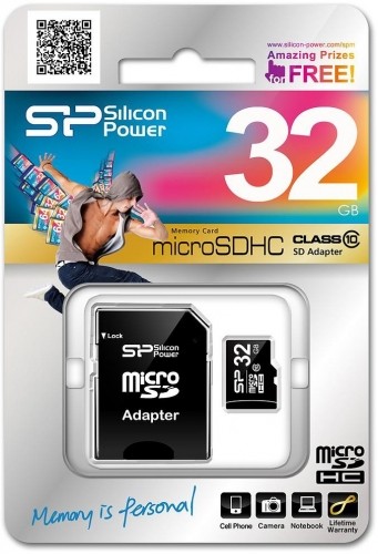 Silicon Power карта памяти microSDHC 32GB Class 10 + адаптер image 2