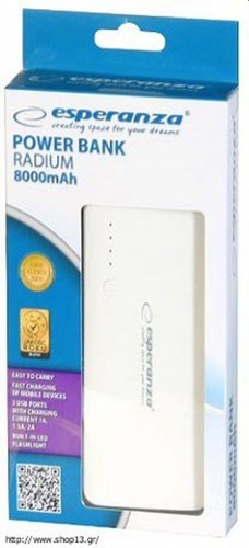 Esperanza EMP106WE Radium power bank 8000 mAh Grey, White image 2