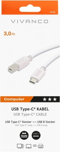 Vivanco cable USB-C - USB-B 3m, white (45356) image 2