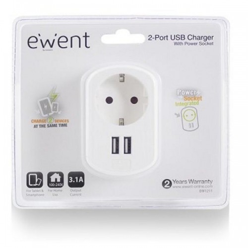 Wall Plug with 2 USB Ports Ewent EW1211 3,1 A image 2