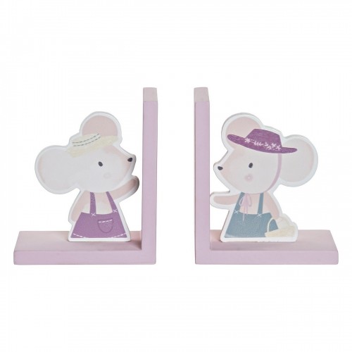 Bookend DKD Home Decor LD-173251 12,5 x 9,5 x 14,5 cm Mouse Children's MDF Wood (2 Units) image 2