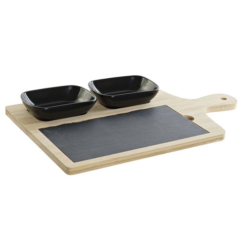 Appetizer Set DKD Home Decor Black Natural Bamboo Plastic Stoneware Board Cottage 33 x 19,7 x 3,5 cm (4 pcs) image 2