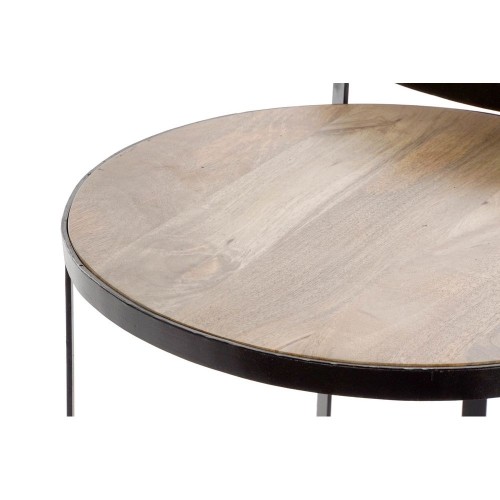 3 galdu komplekts DKD Home Decor Melns Metāls Brūns Mango koks (60 x 60 x 55 cm) (3 pcs) image 2