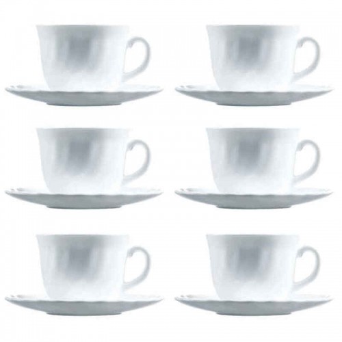 Set of Mugs with Saucers Luminarc Trianon (6 pcs) White Glass 220 ml (12 Pieces) image 2