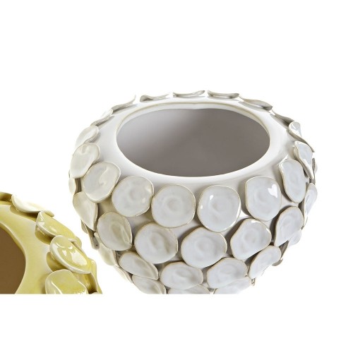 Vase DKD Home Decor 24,5 x 24,5 x 17 cm White Stoneware Modern With relief Mustard (2 Units) image 2