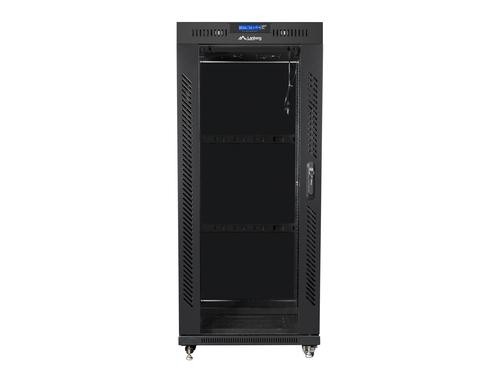 Lanberg free standing rack 19inch cabinet 27U 600x600 glass door LCD flat pack black Freestanding rack image 2