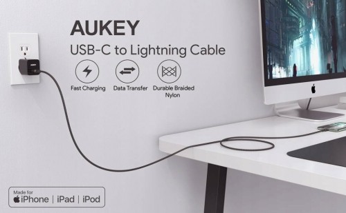 AUKEY CB-CL03 USB cable Quick Charge USB C-Lightning | 2m | Black image 2
