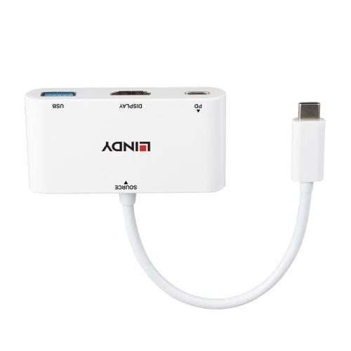 Lindy 43340 video cable adapter 0.18 m HDMI + USB Type-A USB Type-C White image 2