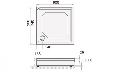 PAA CLASSIC KV 90 KDPCLKV90/00 cast stone shower tray with panel and adjustable feets - white  image 2