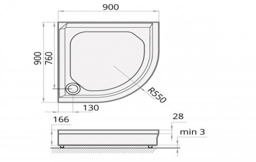 PAA CLASSIC RO90 R550 KDPCLRO90R550/00 cast stone shower tray with panel and adjustable feets - white image 2