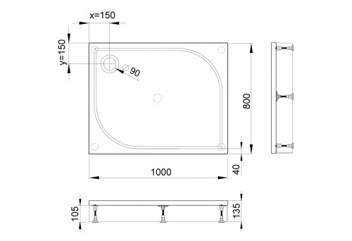 PAA LARGO 80X100 KDPLARG80X100/00 душевой поддон из литого камня с панелью и регулируемыми ножками - белый image 2