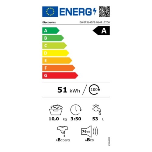 Mazgāšanas mašīna Electrolux EW6F5142FB 10 KG 1400 RPM Balts 10 kg image 2