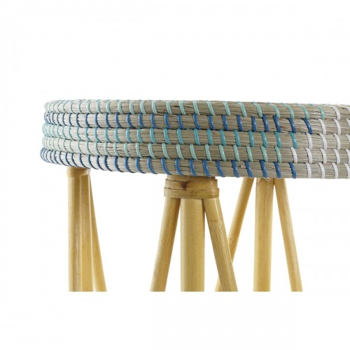 Footrest DKD Home Decor Natural Turquoise White Rattan Tropical Seagrass (41 x 41 x 42 cm) image 2