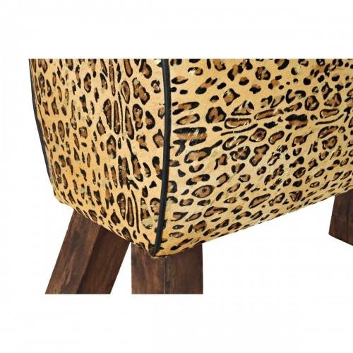 Footrest DKD Home Decor Black Wood Brown Leather Leopard (67 x 30 x 51 cm) image 2