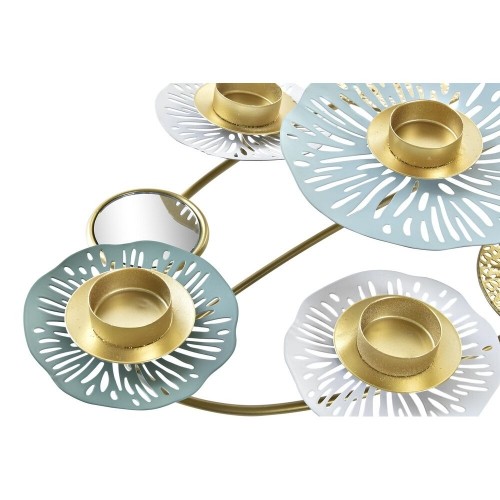 Candle Holder DKD Home Decor Mirror Golden Metal Mint Waterlily (54 x 33 x 8 cm) image 2