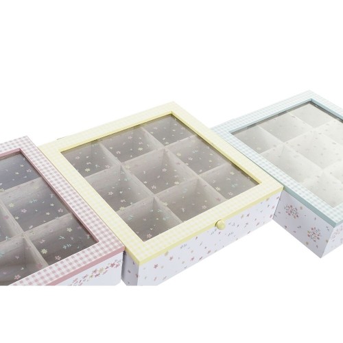 Box for Infusions DKD Home Decor Yellow Red Green Metal Crystal MDF Wood 3 Pieces 24 x 24 x 7 cm image 2