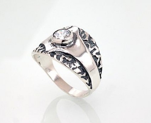 Серебряное кольцо #2101402(POx-Bk)_CZ, Серебро	925°, оксид (покрытие), Цирконы , Размер: 17, 4.3 гр. image 2