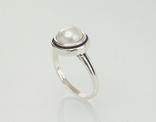 Серебряное кольцо #2100949(POx-Bk)_PE, Серебро	925°, оксид (покрытие), Жемчуг , Размер: 17, 3.9 гр. image 2
