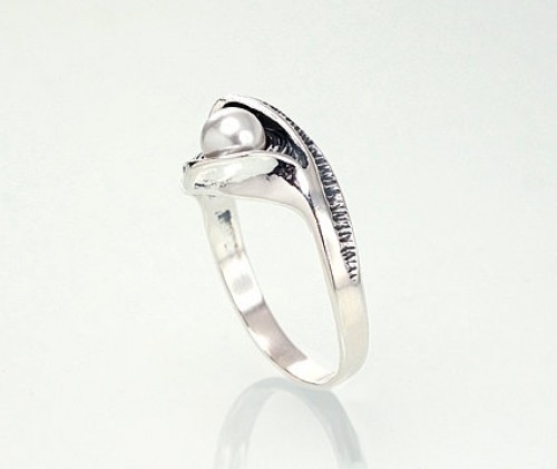 Серебряное кольцо #2100931(POx-Bk)_PE, Серебро	925°, оксид (покрытие), Жемчуг , Размер: 17, 2.8 гр. image 2