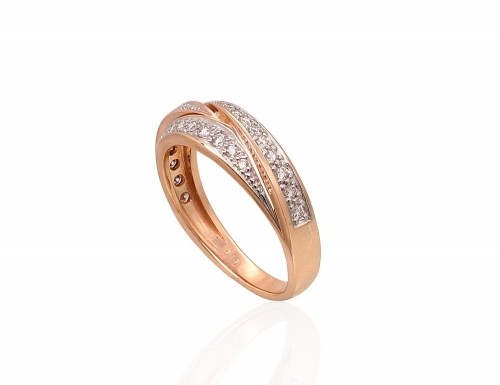 Золотое кольцо #1100950(Au-R+PRh-W)_DI, Красное Золото	585°, родий (покрытие) , Бриллианты (0,24Ct), Размер: 18, 4.16 гр. image 2