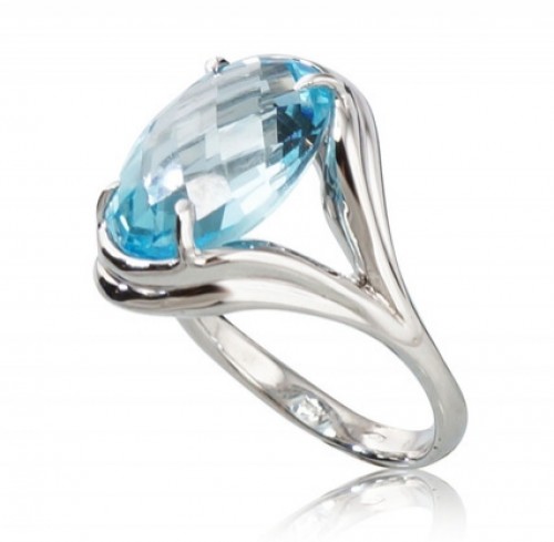 Золотое кольцо #1100113(Au-W)_TZLB, Белое Золото	585°, Небесно-голубой топаз , Размер: 18, 6.07 гр. image 2