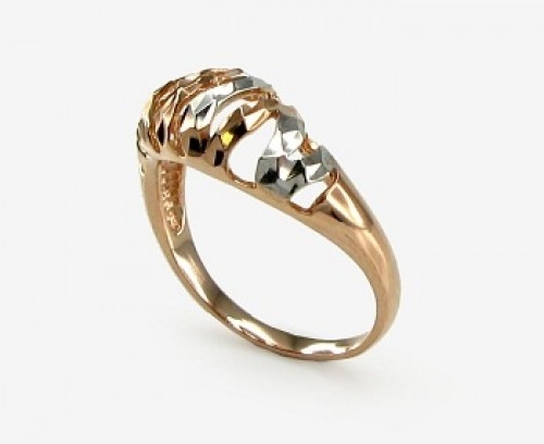Золотое кольцо #1100066(Au-R+PRh-W), Красное Золото	585°, родий (покрытие) , Размер: 15.5, 1.6 гр. image 2