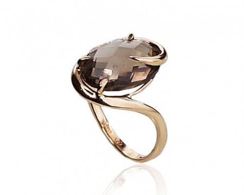 Золотое кольцо #1100023(Au-Y)_CZ+KZSM, Желтое Золото	585°, Цирконы , Дымчатый кварц , Размер: 18, 3.5 гр. image 2