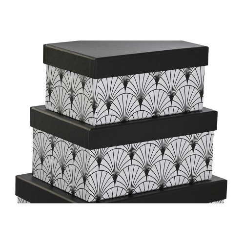Set of Stackable Organising Boxes DKD Home Decor Black White Cardboard image 2