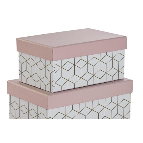 Set of Stackable Organising Boxes DKD Home Decor Golden White Light Pink Cardboard (43,5 x 33,5 x 15,5 cm) image 2
