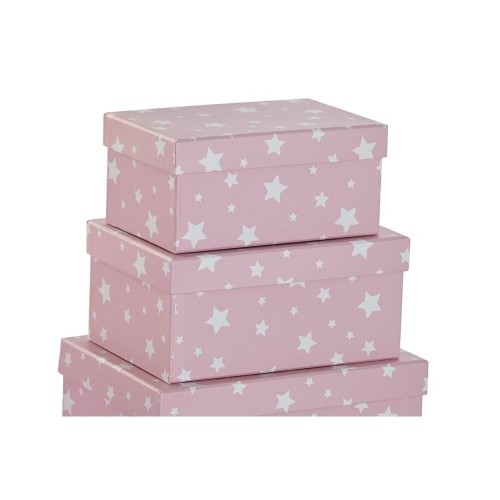 Set of Stackable Organising Boxes DKD Home Decor White Children's Light Pink Cardboard (43,5 x 33,5 x 15,5 cm) image 2