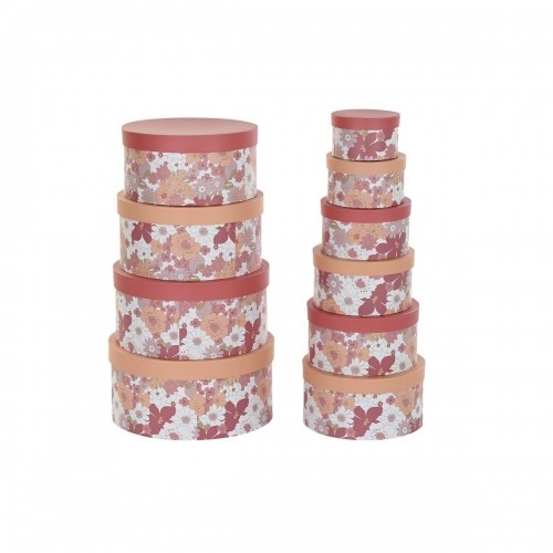 Set of Stackable Organising Boxes DKD Home Decor Flowers Stripes Fuchsia White Peach Cardboard (37,5 x 37,5 x 18 cm) image 2