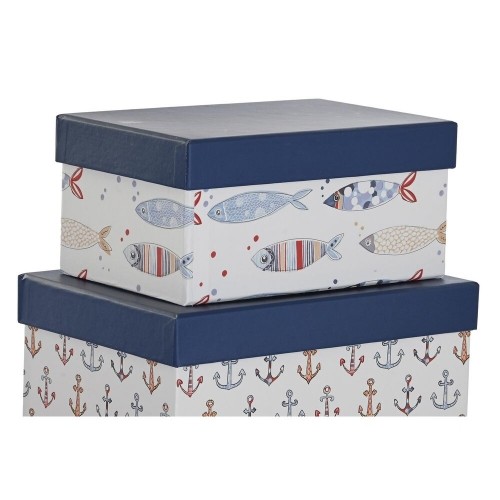 Set of Stackable Organising Boxes DKD Home Decor Navy White Navy Blue Cardboard (43,5 x 33,5 x 15,5 cm) image 2