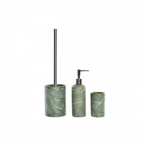 Bath Set DKD Home Decor Green Silver polypropylene Dolomite Tropical Leaf of a plant 9,5 x 9,5 x 37 cm image 2
