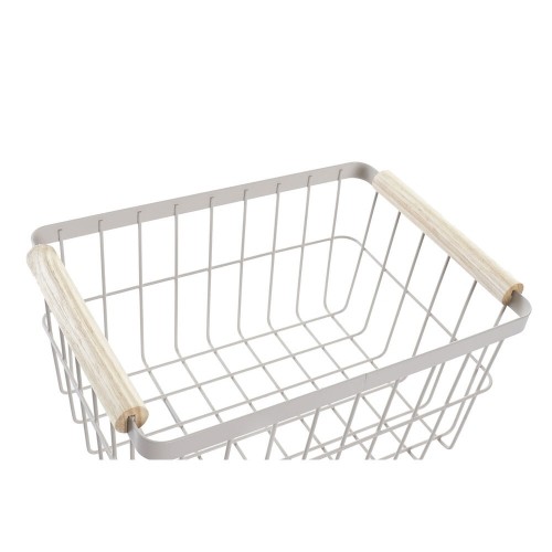 Wire Basket DKD Home Decor Green Beige Metal Pinewood Vintage 30,5 x 20 x 14,5 cm (2 Units) image 2