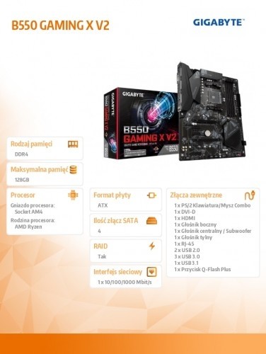 Gigabyte B550 GAMING X V2 AM4 4DDR4 HDMI/DVI M.2 ATX image 2