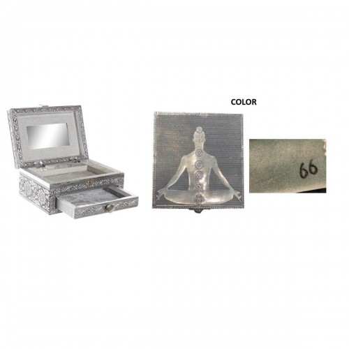 Jewelry box DKD Home Decor 17,5 x 13 x 8 cm Silver Wood Aluminium Green image 2